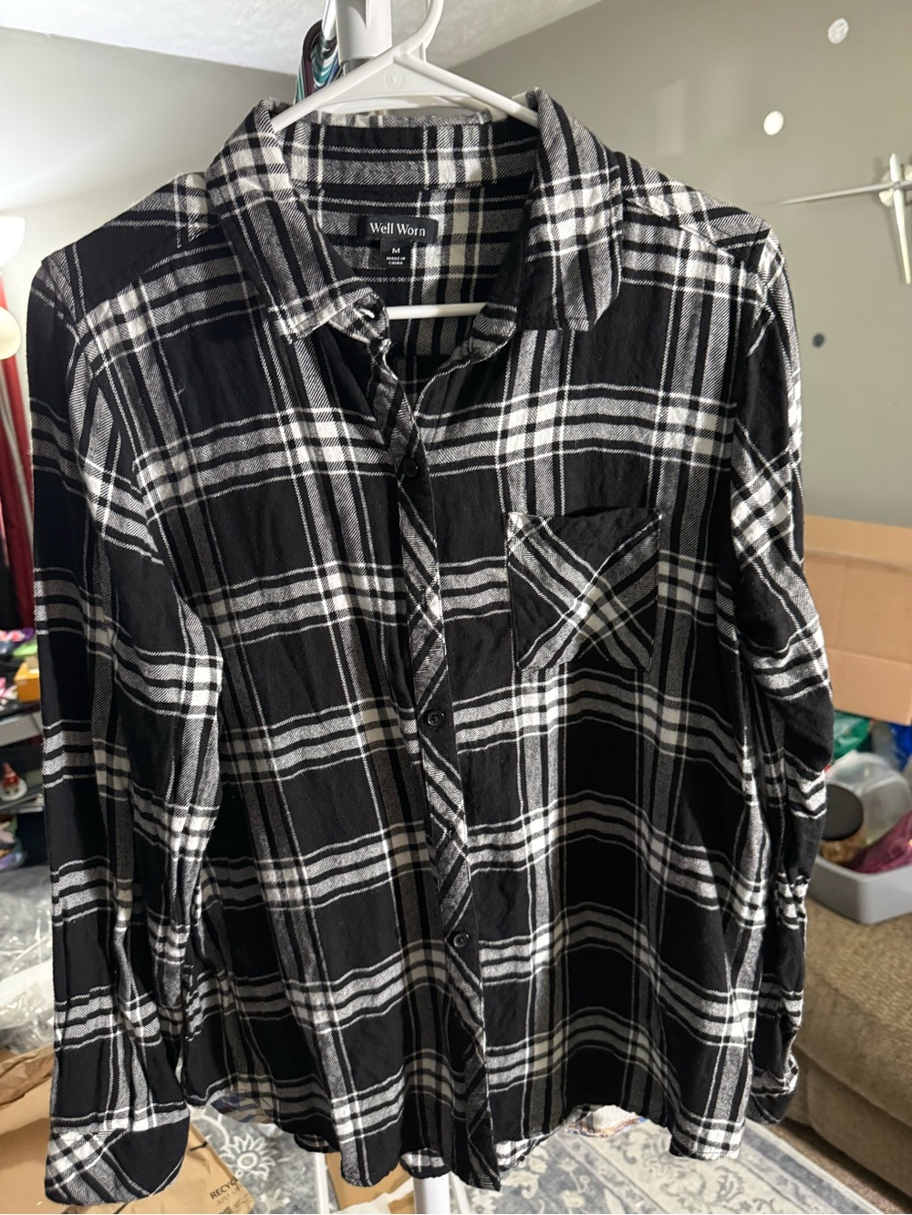 Well Worn Black and White Plaid Button-Down Shirt